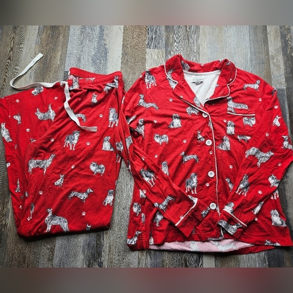 PJ Salvage Women's Pajama Set Women's Medium Red with dogs - Picture 4 of 9